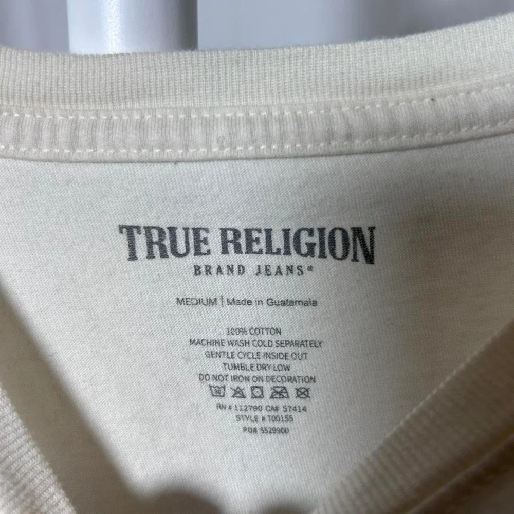 True Religion white long sleeve shirt with blue‎ logo Size M #denim